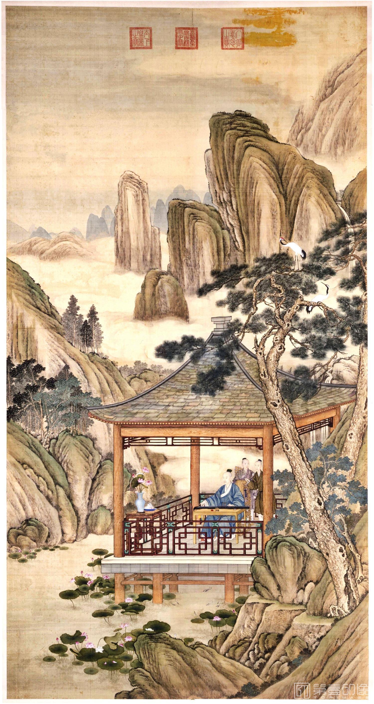 絹本卷軸圖片 目貫：二羽鳩図 Menuki:Niwa Hato Zu